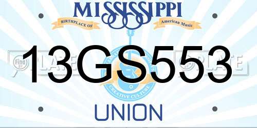 13GS553 Mississippi License Plate