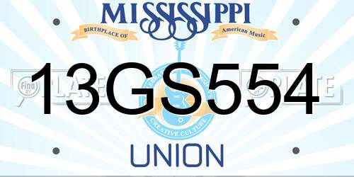 13GS554 Mississippi License Plate