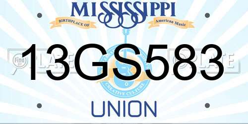 13GS583 Mississippi License Plate