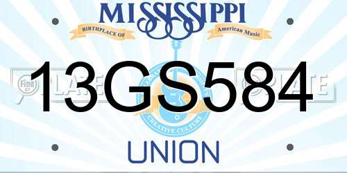 13GS584 Mississippi License Plate