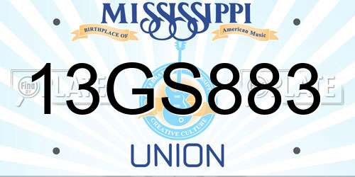 13GS883 Mississippi License Plate