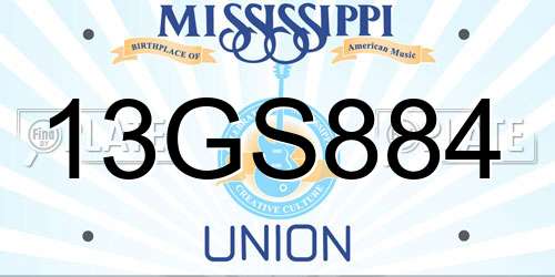 13GS884 Mississippi License Plate