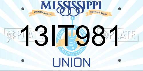 13IT981 Mississippi License Plate
