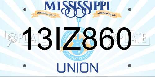 13IZ860 Mississippi License Plate