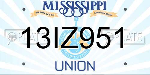 13IZ951 Mississippi License Plate