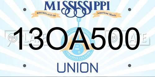 13OA500 Mississippi License Plate