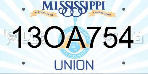 13OA754 Mississippi License Plate