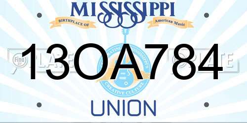 13OA784 Mississippi License Plate