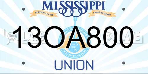 13OA800 Mississippi License Plate