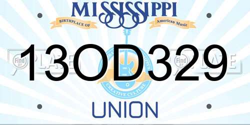 13OD329 Mississippi License Plate