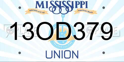 13OD379 Mississippi License Plate