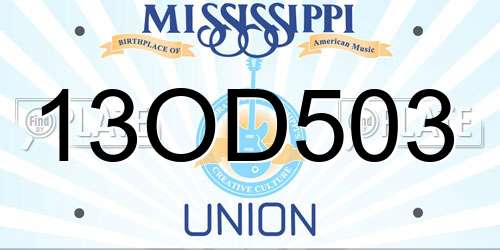 13OD503 Mississippi License Plate