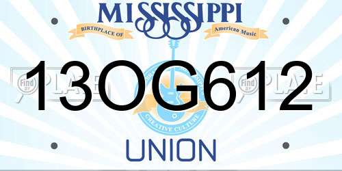 13OG612 Mississippi License Plate