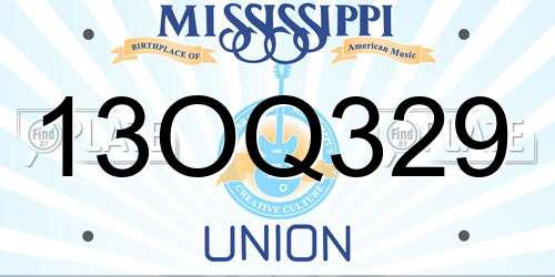 13OQ329 Mississippi License Plate