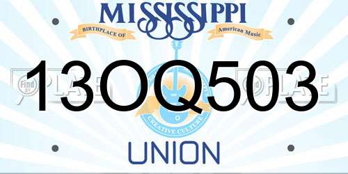 13OQ503 Mississippi License Plate
