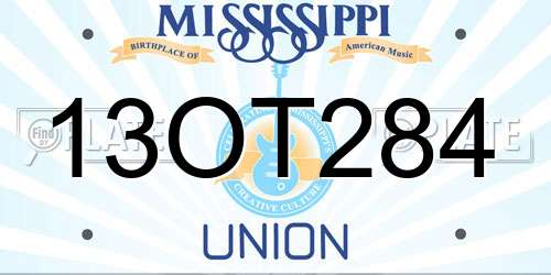 13OT284 Mississippi License Plate