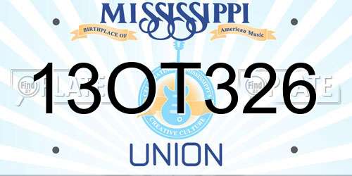 13OT326 Mississippi License Plate