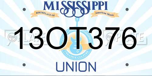 13OT376 Mississippi License Plate
