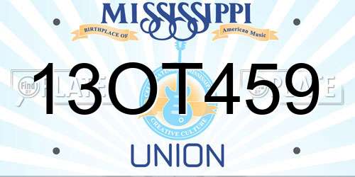 13OT459 Mississippi License Plate
