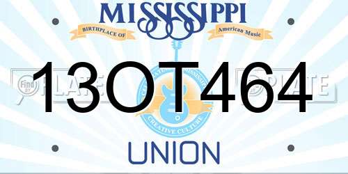 13OT464 Mississippi License Plate