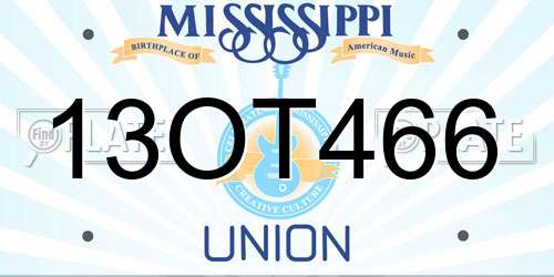 13OT466 Mississippi License Plate