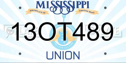 13OT489 Mississippi License Plate