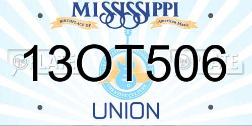 13OT506 Mississippi License Plate