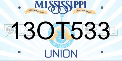 13OT533 Mississippi License Plate