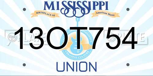 13OT754 Mississippi License Plate