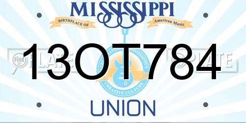 13OT784 Mississippi License Plate