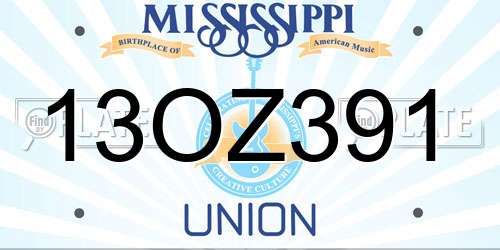 13OZ391 Mississippi License Plate