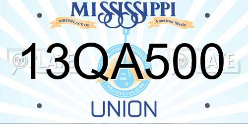 13QA500 Mississippi License Plate