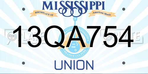 13QA754 Mississippi License Plate