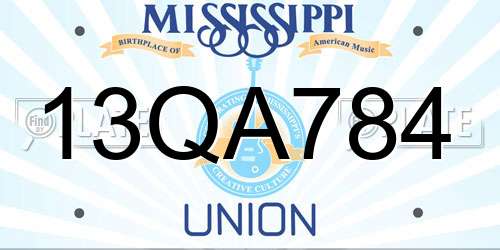 13QA784 Mississippi License Plate