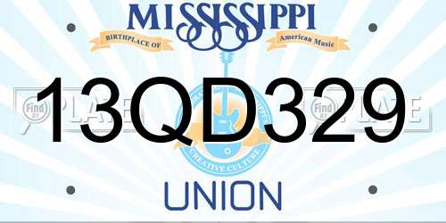 13QD329 Mississippi License Plate
