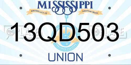 13QD503 Mississippi License Plate
