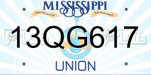 13QG617 Mississippi License Plate