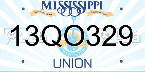 13QO329 Mississippi License Plate