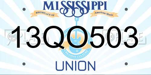 13QO503 Mississippi License Plate