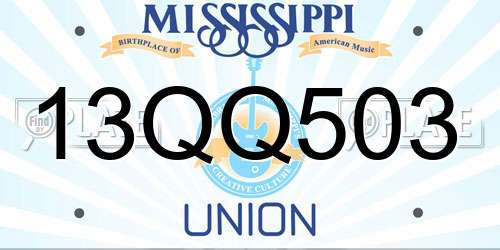 13QQ503 Mississippi License Plate