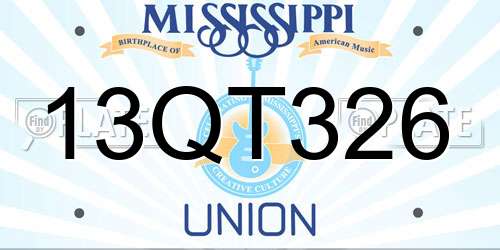 13QT326 Mississippi License Plate