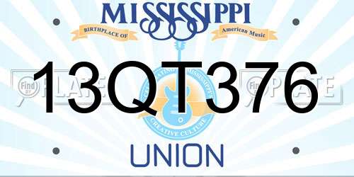 13QT376 Mississippi License Plate