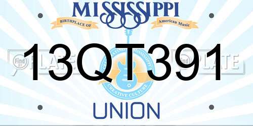 13QT391 Mississippi License Plate