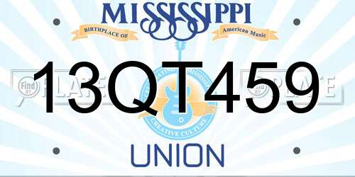 13QT459 Mississippi License Plate