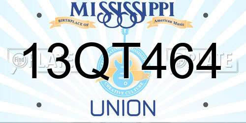 13QT464 Mississippi License Plate