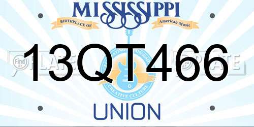 13QT466 Mississippi License Plate