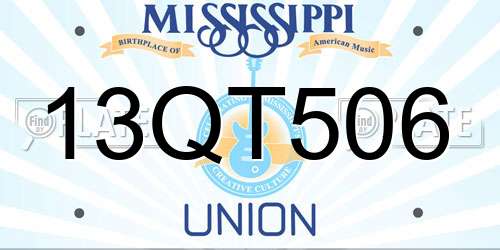 13QT506 Mississippi License Plate