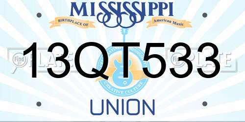13QT533 Mississippi License Plate