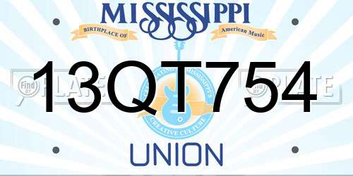 13QT754 Mississippi License Plate