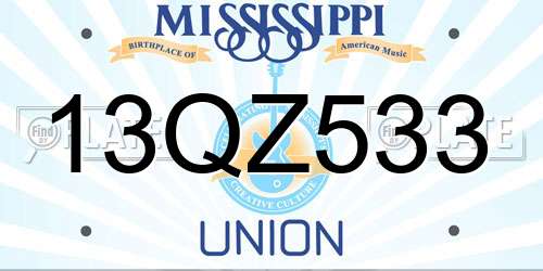 13QZ533 Mississippi License Plate